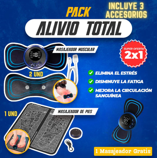 PACK MASAJEADOR ''ALIVIO TOTAL'' 3 ACCESORIOS